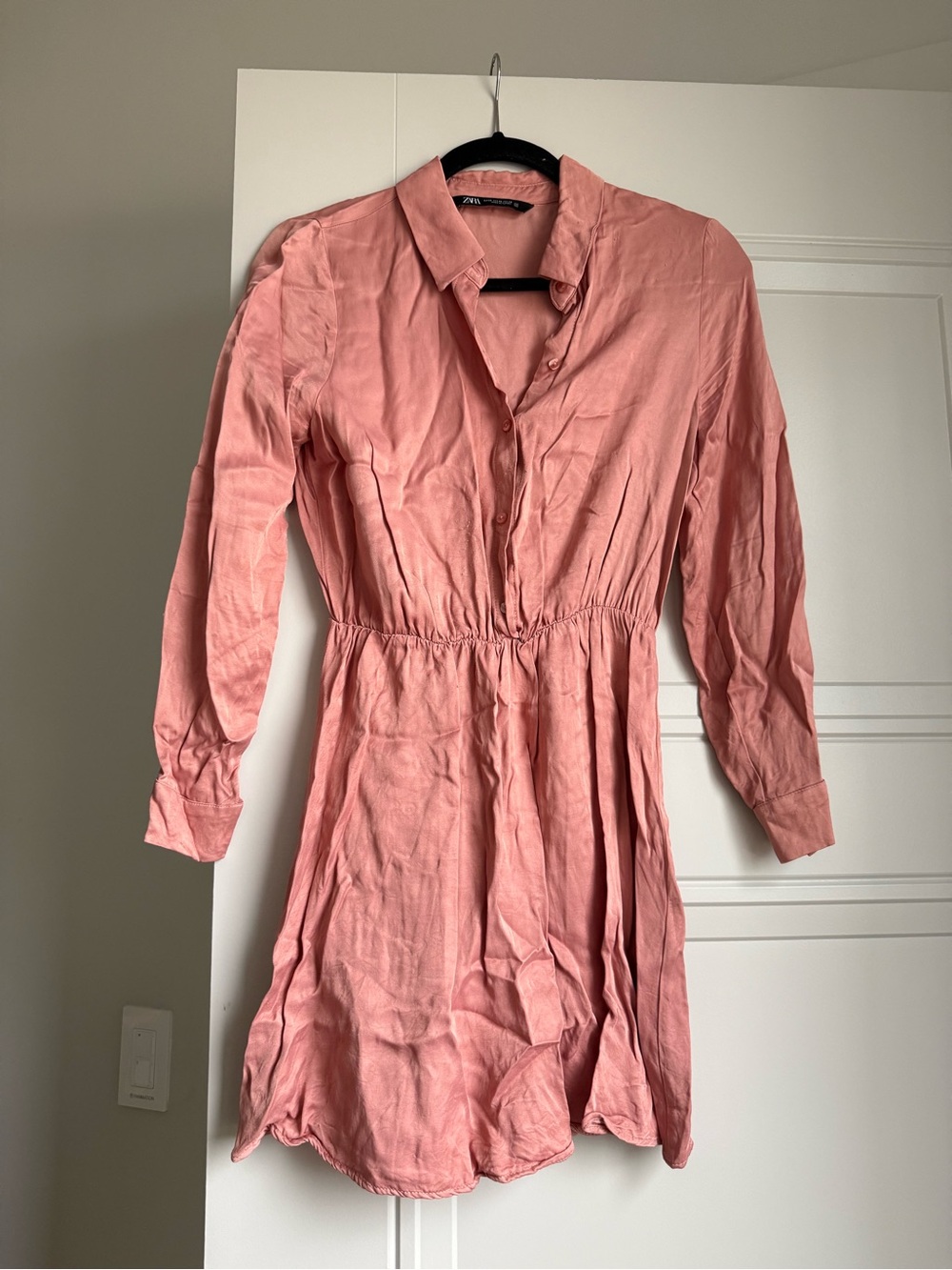 Zara Pink Long Sleeve Button Shirt Dress